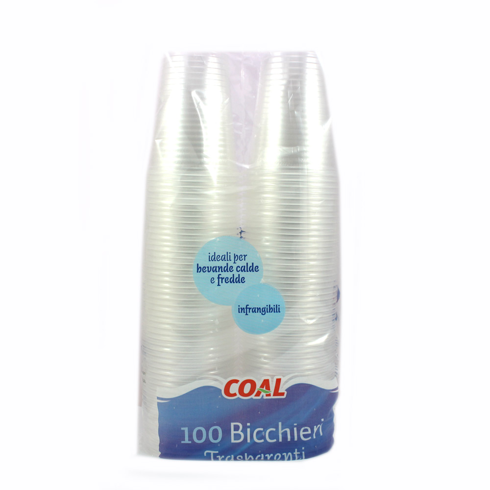 Bicchieri di plastica trasparenti x 100 - cc.200 Linea Coal 