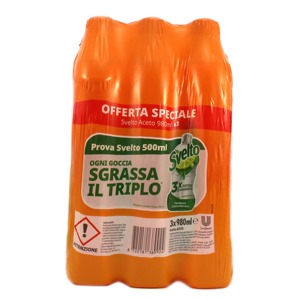 Detersivo liquido Svelto all'aceto ml.980x3 